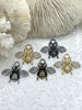 Image of French Bee Charm Pendant CZ Micro PAVE , French Bee Charm, CZ Bee, 33mm x 39mm Bee Charm, Cubic Zirconia Bee Pendant, 5 Finishes Fast Ship