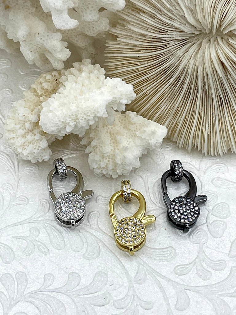 Pave CZ Lobster Claw Clasps 3 colors 23mm x 13mm, lobster clasp,double sided , Spring Hook Clasp, Gold, Silver or Gunmetal. Fast Shipping