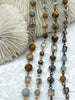 Image of Gemstone Crystal Mix Rosary Chain, Picture Jasper, Amazonite, Crystal. Bronze or Gold. Round, cube and rondelle beads 1 Meter (39")Fast Ship
