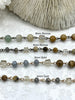 Image of Gemstone Crystal Mix Rosary Chain, Picture Jasper, Amazonite, Crystal. Bronze or Gold. Round, cube and rondelle beads 1 Meter (39")Fast Ship