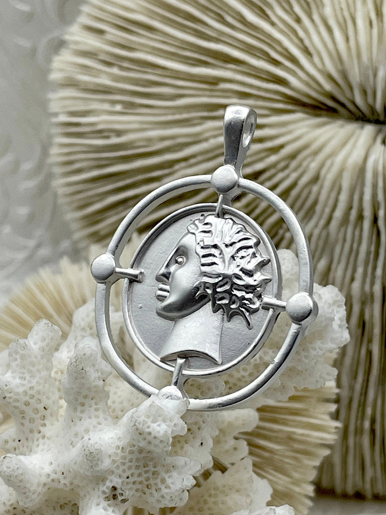 Ancient Greek Reproduction Bust Coin Pendant, Coin Pendant, Coin Charm 5 color choices Matte Silver Coin Pendant, Matte Gold Fast Ship