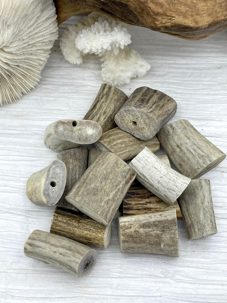 Naturally Shed Deer Antler Beads, Medium Size, 1-1.25 Inches, Hand Drilled Natural Deer Antler Beads, 1mm Center Drilled Hole, Fast Ship
