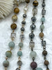Image of Gemstone Crystal Mix Rosary Chain, Picture Jasper, Amazonite, Crystal. Bronze or Gold. Round, cube and rondelle beads 1 Meter (39")Fast Ship