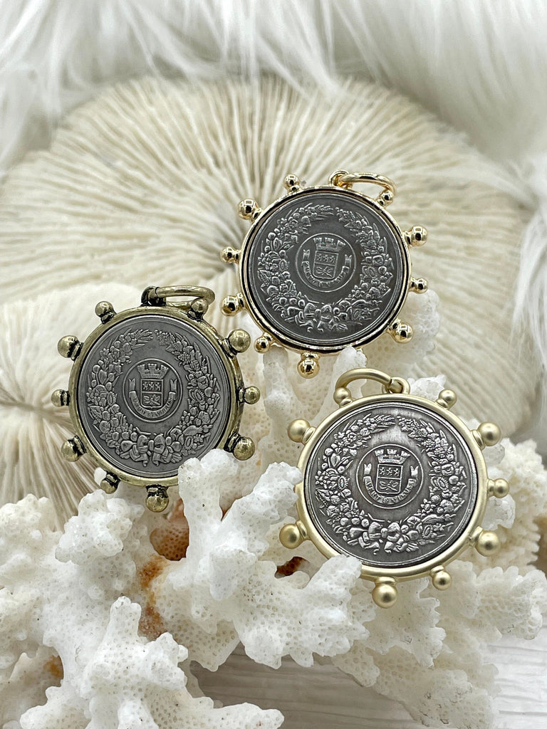 French Coin Pendant, French Union Horticole De Dison, Replica Coin with Bezel, French Medal, French Medallion Art Deco Coin, Fast Ship
