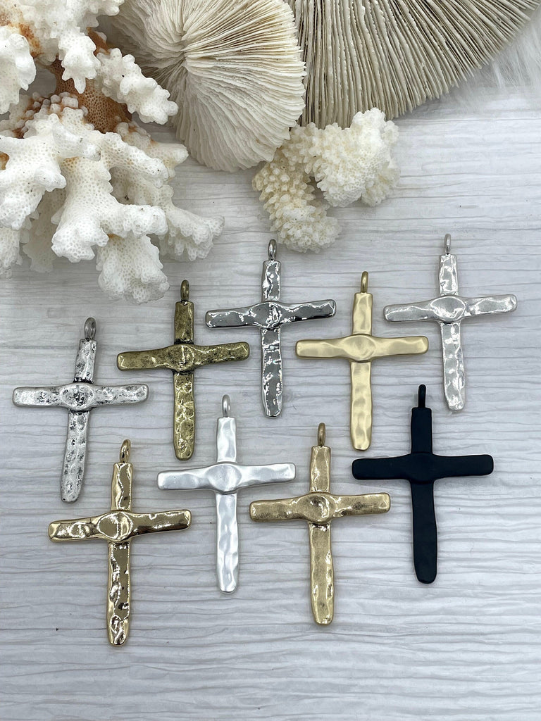 Gold Pewter Cross Charms Hammered 20x13mm 10 per bag-B6163-B