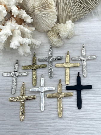 Brass Textured Cross, Religious Large Cross, Brass Cross Charm, Cross Pendant, Mens Cross, Women's Cross 61mm x 43mm 9 Finishes Fast Ship