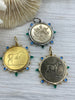 Image of Horse Coin Pendant/French Angel Replica Coin,French Coin Pendant,Equestrian Coin, Emerald CZ Spike/Round Blue crystal Accents Fast Ship
