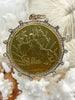 Image of Reproduction Peso Coin Pendant, Mexican Coin, Horse Pendant, Equestrian Pendant, Equestrian Coin Bezel W/Cubic Zirconia. Fast Ship