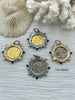 Image of Queen Elizabeth II Coin Pendant, Royal Coin Pendant, Queen Coin Pendant, Black Spike and Pearl Accents, Reproduction Coins Fast Ship