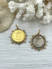 Image of Queen Elizabeth II Coin Pendant, Queen Elizabeth II Coin with Bezel,Royal Coin Pendant,Queen Coin Aqua CZ and Pearl Accents Fast Ship