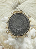 Image of French Horticole De Dison Pendant, Horse Coin Pendant, French Pendant, Le Monde Coin, Clear Spike & Round Pearl Accents Coin.Fast Ship