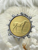 Image of French Horticole De Dison Pendant, Horse Coin Pendant, French Pendant, Le Monde Coin, Clear Spike & Round Pearl Accents Coin.Fast Ship