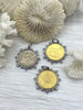 Image of French Horticole De Dison Pendant, Horse Coin Pendant, French Pendant, Le Monde Coin, Clear Spike & Round Pearl Accents Coin.Fast Ship
