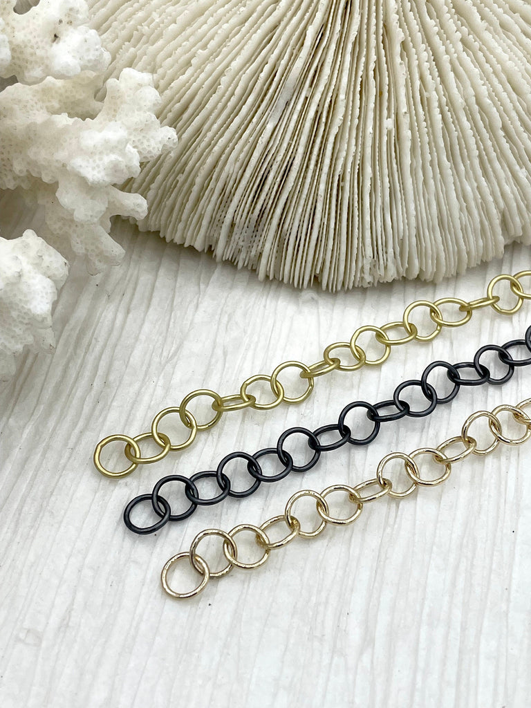 Brass Cable Rolo Chain Round sold by the foot. 8mm. Small Size Rolo Chain Electroplated, Matte Gold or Matte Gunmetal. Fast ship