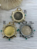 Image of Horse Coin Pendant/French Angel Replica Coin,French Coin Pendant,Equestrian Coin, Emerald CZ Spike/Round Blue crystal Accents Fast Ship