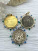 Image of Horse Coin Pendant/French Angel Replica Coin,French Coin Pendant,Equestrian Coin, Emerald CZ Spike/Round Blue crystal Accents Fast Ship