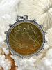 Image of Reproduction Peso Coin Pendant, Mexican Coin, Horse Pendant, Equestrian Pendant, Equestrian Coin Bezel W/Cubic Zirconia. Fast Ship