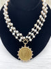 Image of Queen Elizabeth II Coin Pendant,Royal Pendant,Queen Pendant,Coin with Pearl and CZ Accents,Queen Elizabeth II Coin, 3 Styles. Fast Ship