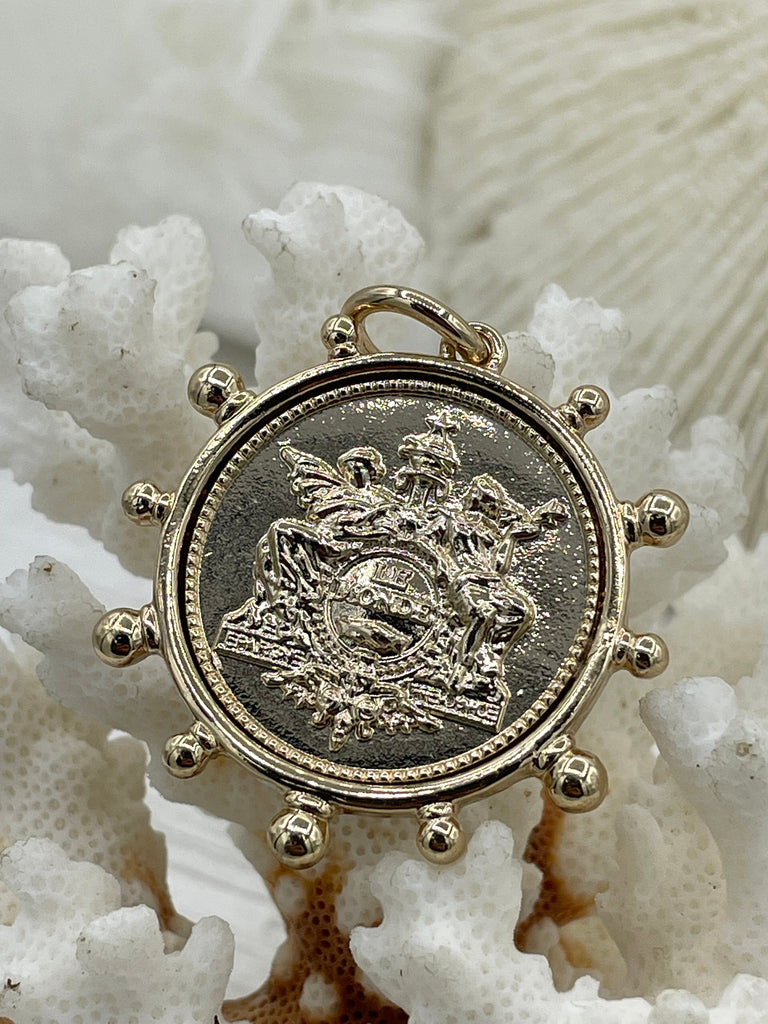 French Horticole De Dison, Le Monde and Horse Pendant, Horse Coin, French Pendant, French Coin, Gold Coin, French Coin, Fast Ship