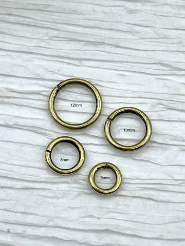 Jump Rings Bronze/Burnished Gold, 6mm, 8mm, 10mm, or 12mm, PK of 10, Brass Jump Rings, OPEN Ring, Heavy 15 GA (1.8mm) Jump Rings, Fast Ship