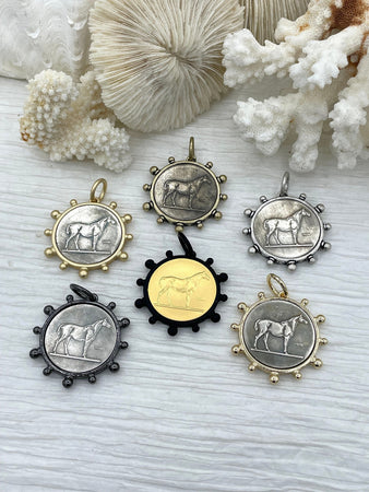 Horse Coin Pendant, Coin Pendant, Equestrian Pendant, Equestrian Coin, Coin Bezel, Art Deco Coin, Replica Coin, Horse Coin Fast Ship