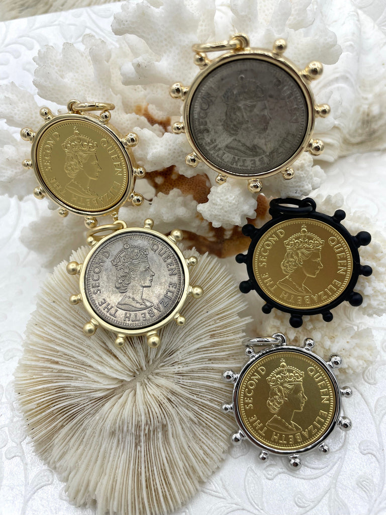 Queen Elizabeth II Coin Pendant, Queen Elizabeth Replica Coin, Royal Coin Pendant, Vintage Coin, Reproduction Coin 5 Styles Fast Ship