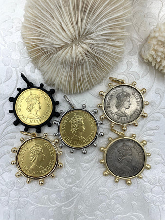 Queen Elizabeth II Coin Pendant, Queen Elizabeth Replica Coin, Royal Coin Pendant, Vintage Coin, Reproduction Coin 5 Styles Fast Ship