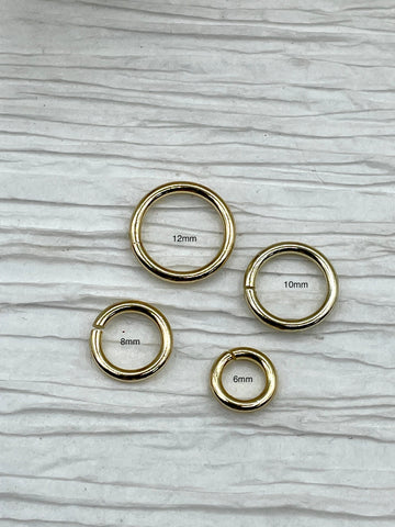 Jump Rings Gold Plated, 4mm, 6mm, 8mm, 10mm, or 12mm, PK of 10, Brass Jump Rings, OPEN Ring, Heavy 15 GA (1.8mm) Jump Rings, Fast Ship