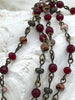 Image of Gemstone Crystal mix Rosary Faceted Red Agate w/Mixed Crystal Shapes,Crystal Beaded Chain 4mm or 6mm Beads, Bronze pin 1 Meter(39")Fast Ship