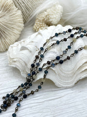 Gemstone Crystal mix Rosary Faceted Blue Agate with Mixed Crystal Shapes, Crystal Beaded Chain 4mm Bronze, pin 1 Meter (39 