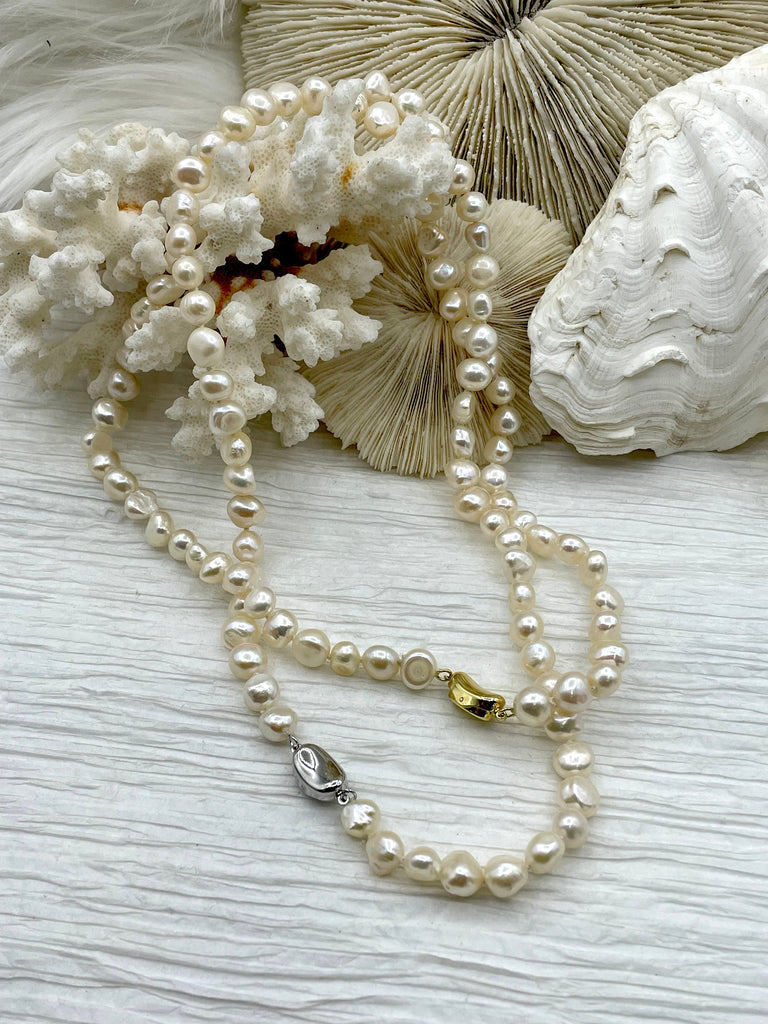 Real Pearls & 14K Solid Gold Clasp Necklace, AAA Grade 8-9MM Cultured  Pearls And Gold Double Strands Necklace, Bridal Necklace