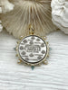 Image of L'abielle Bee Coin Pendant,French Bee Coin with Bezel,Bee Pendant, 2 Styles,Fleur De Lis Coin with Aqua CZ and Pearl Accents Fast Ship