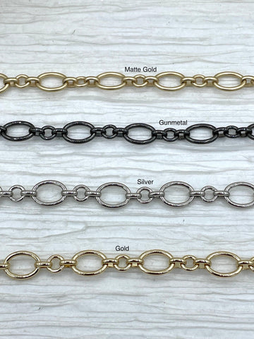 Brass Mixed Link Medium Cable Chain Oval/Round sold by the foot. 10mm x 14mm oval 6mm round. Electroplated brass, 3 finishes Fast ship