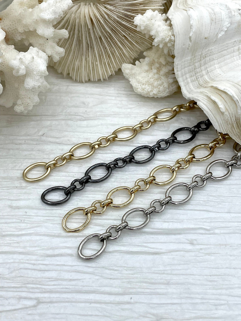 Brass Mixed Link Medium Cable Chain Oval/Round sold by the foot. 10mm x 14mm oval 6mm round. Electroplated brass, 3 finishes Fast ship
