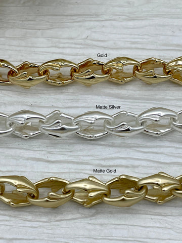 Chunky Ornate Statement Chain sold by the foot. 18mm x 12mm x 10mm. Electroplated Base Metal,Statement chain 3 finishes available. Fast ship