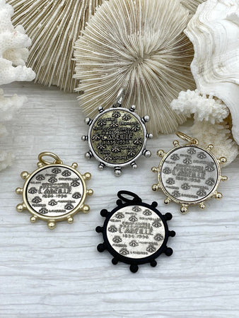 L'abielle Bee Coin Pendant, French Bee Coin with Bezel, Bee Pendant, Silver or Bronze Coin,4 bezel colors, Fleur De Lis Coin, Fast Ship