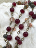 Image of Gemstone Crystal mix Rosary Faceted Red Agate w/Mixed Crystal Shapes,Crystal Beaded Chain 4mm or 6mm Beads, Bronze pin 1 Meter(39")Fast Ship