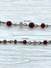 Image of Gemstone Crystal mix Rosary Faceted Red Agate w/Mixed Crystal Shapes,Crystal Beaded Chain 4mm or 6mm Beads, Bronze pin 1 Meter(39")Fast Ship