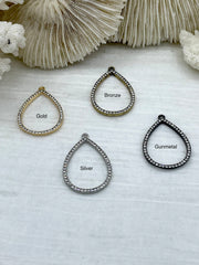 Small Teardrop Crystal Charm Pendants, Rhinestone Pave Small, 31mm, x 21mm x 2mm Charm/Pendant, Bronze, Gold, Silver, Gunmetal, Fast Ship
