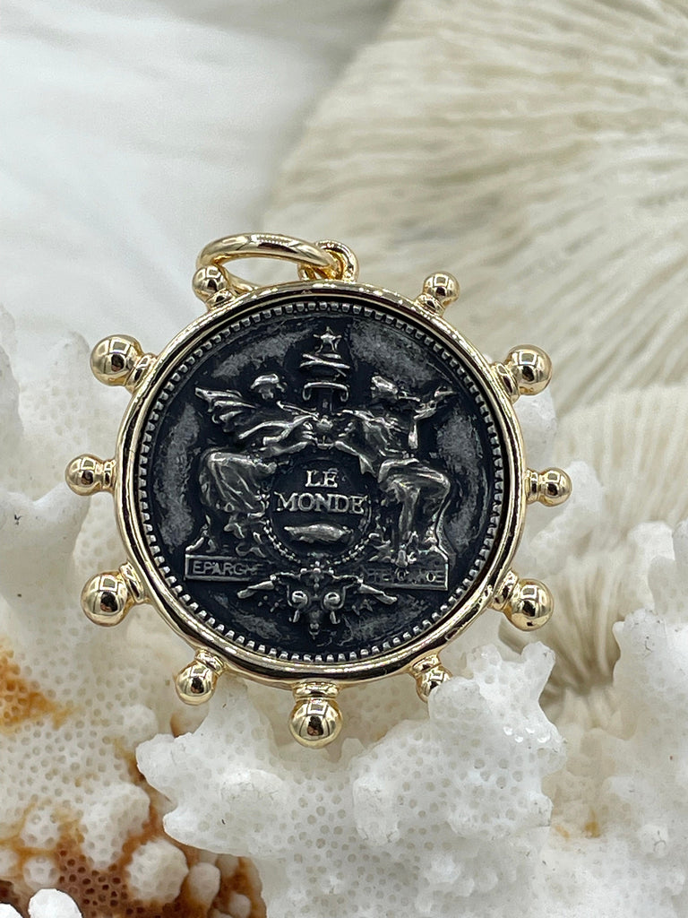 French Coin Pendant, French Angel Life Insurance Replica Coin, Burnished Silver Coin, 4 bezel colors, French Art Deco Coin, Fast Ship