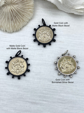 French Coin Pendant, French Angel Life Insurance Replica Coin, Gold or Matte Gold Coin, 2 bezel colors, French Art Deco Coin, Fast Ship