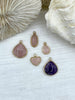 Image of Gold Over Brass Soldered Natural Pink or Purple Quartz Drop Pendant with, 5 Styles Semi-Precious Gemstones Sold by the Piece. Fast Ship