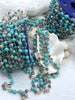 Image of Turquoise Howlite Crystal Mix Rosary Chain, Gold, Bronze, or Silver wire links, 8mm round stone beaded chain Sold by the foot Fast Ship