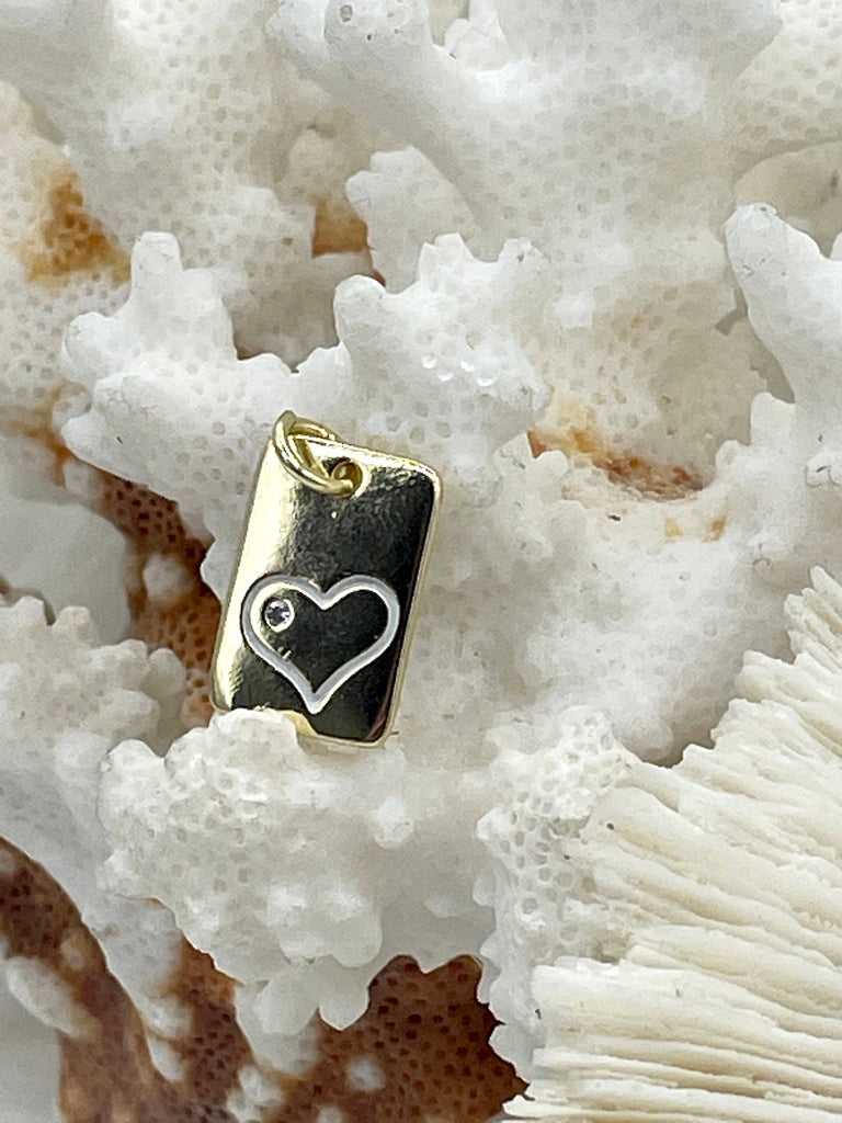 CZ Micro Pave Heart Tag Pendant BRASS Gold Color Charm Pendants, Three Styles and Sizes to choose from , Pick Choice From Menu Fast Shipping