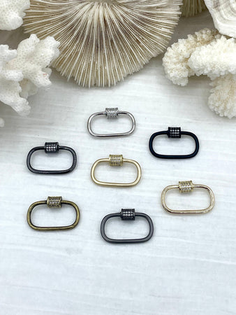 Oval Carabiner lock clasp. Mixed Metals, Brass Carabiner Screw Clasp, Carabiner Screw Pendant, Screw Connector Lock. Matte Gun, Matte Gold