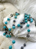 Image of Turquoise Howlite Crystal Mix Rosary Chain, Gold, Bronze, or Silver wire links, 8mm round stone beaded chain Sold by the foot Fast Ship