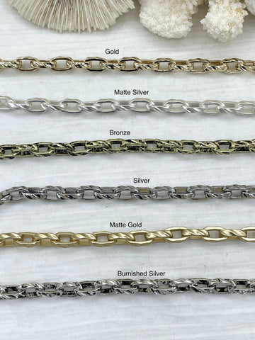 Textured Cable Chain, by The Foot. Link size 12.5mm x 6.8mm x 2.8mm, 6 Finishes, Cast Zinc Alloy Chain Choose from Drop Down Menu Fast ship