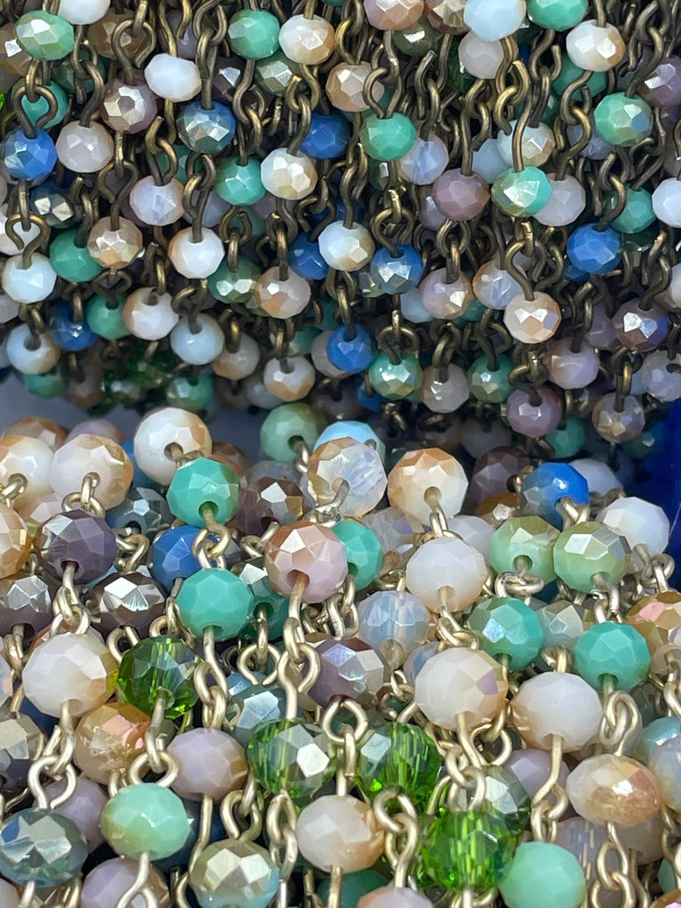 Crystal Round Mixed Rosary Faceted Glass Beads, Green, Blue, Pink Pastel Mix 6mm or 4mm 3 wire colors Gold, Matte Gold or Bronze, Fast Ship Bling by A