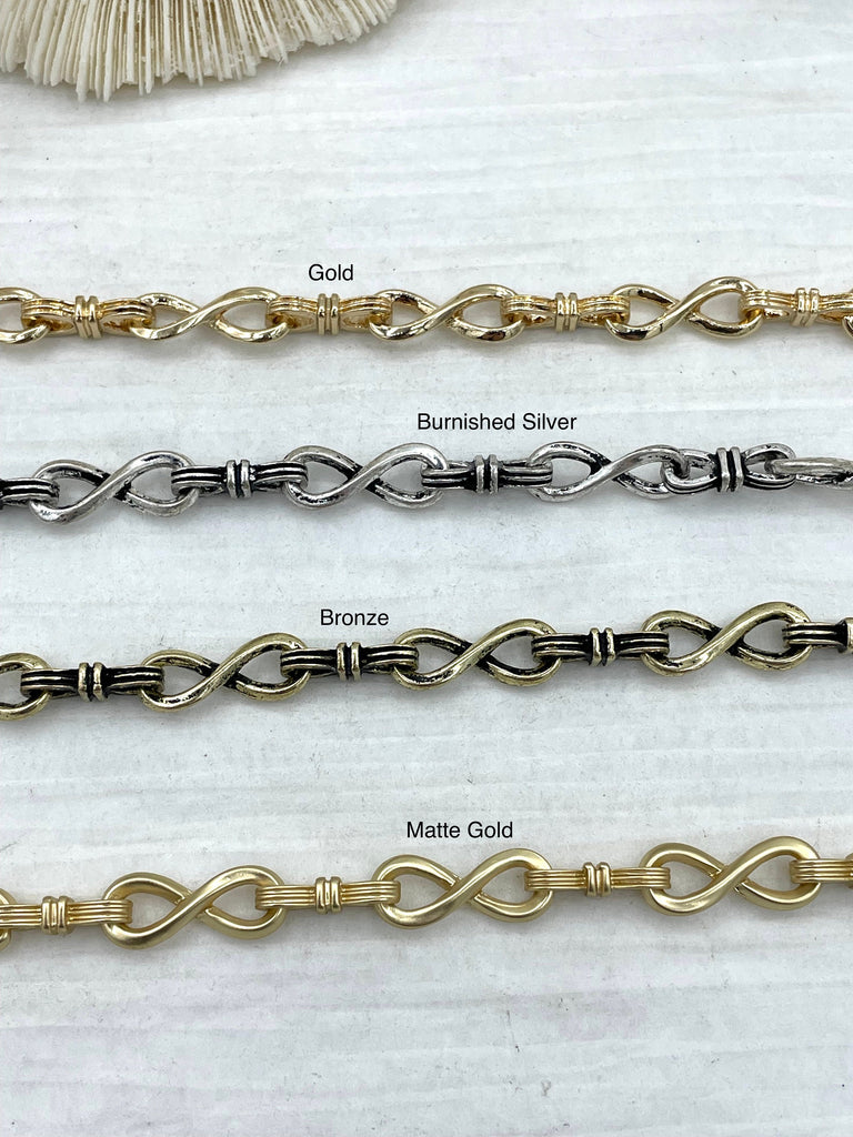 Twisted Style Mixed Link Chain, Sold by The Foot. Electroplated Base Metal Alloy, 4 colors. Links 18mm x 7.2mm and 14mm x 4.7mm, Fast ship