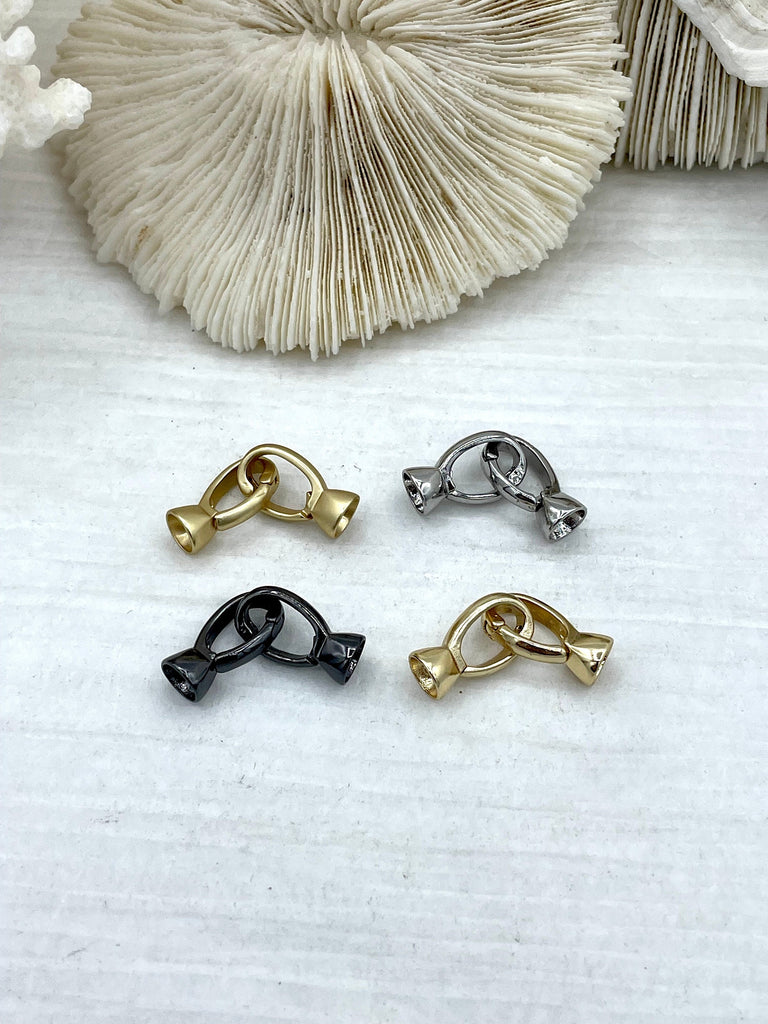 Fold Over Clasps with Tie Bar End Caps. Double Fold Over Clasp, Jewelry Clasps, Cord End Caps, Plated Brass Clasps, 4 finishes. Fast Ship
